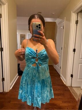 Blue Tie-Front Mini Dress with Cutout Details